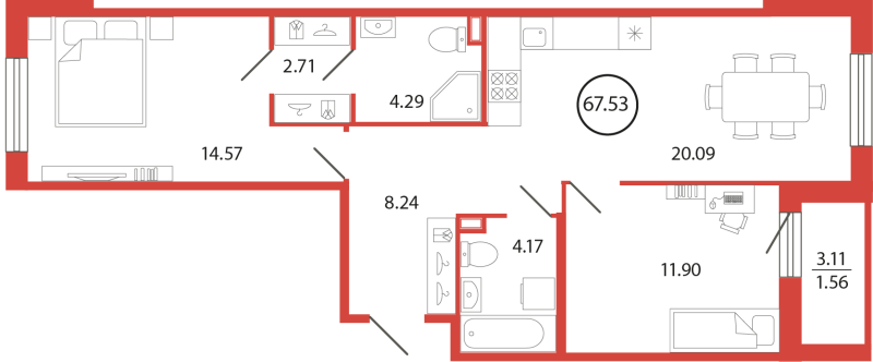3 ккв (Евро) 67,5 м²