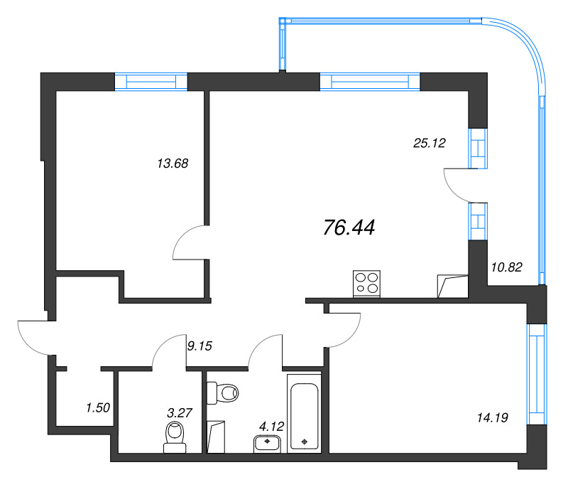 3 ккв (Евро) 76,4 м²