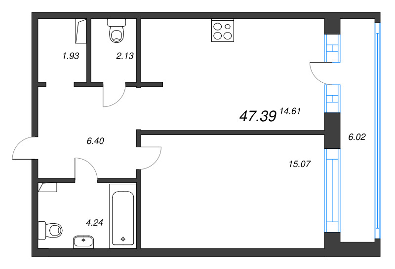 1 ккв 47,4 м²