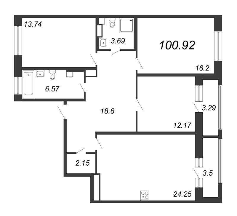 4 ккв (Евро) 100,9 м²