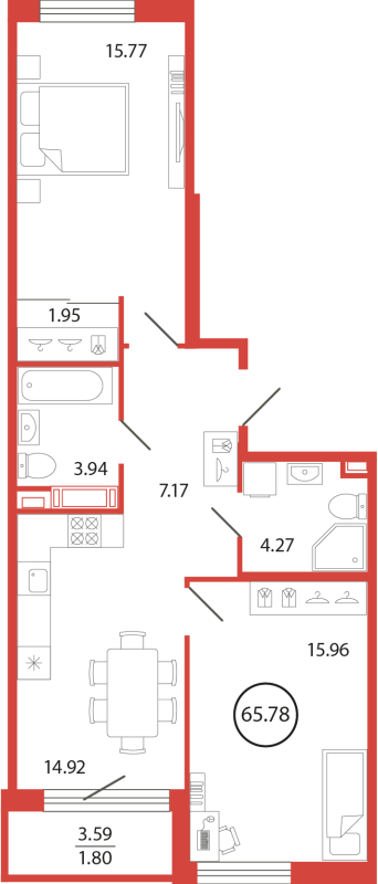 3 ккв (Евро) 65,8 м²
