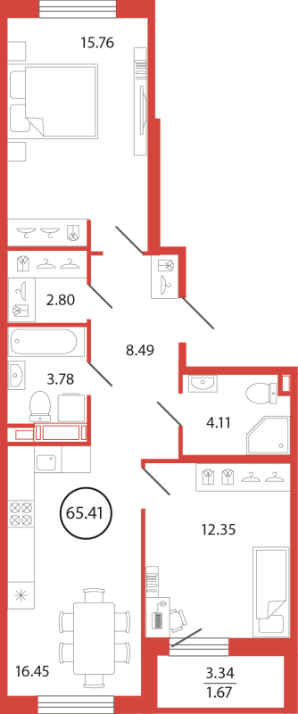 3 ккв (Евро) 65,4 м²