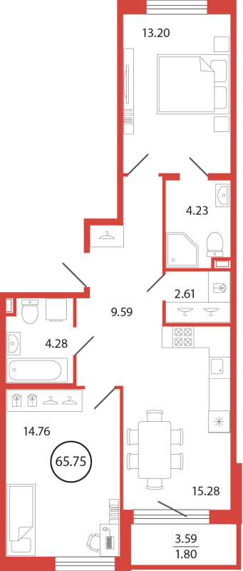 3 ккв (Евро) 65,8 м²