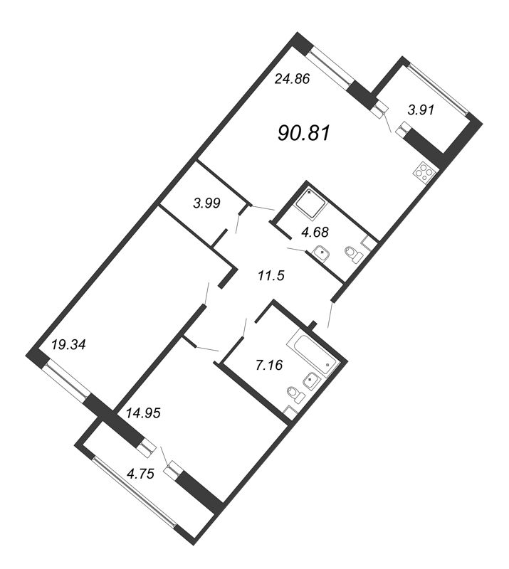 3 ккв (Евро) 90,8 м²