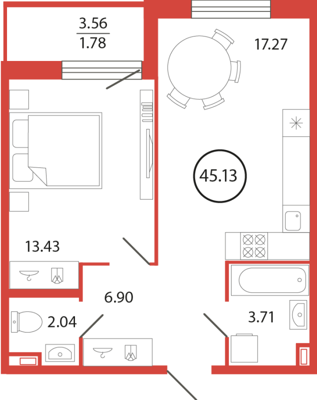 2 ккв (Евро) 45,1 м²