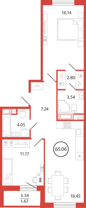 3 ккв (Евро) 65,1 м²