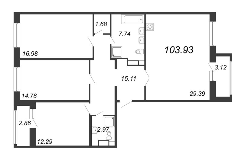 4 ккв (Евро) 103,9 м²