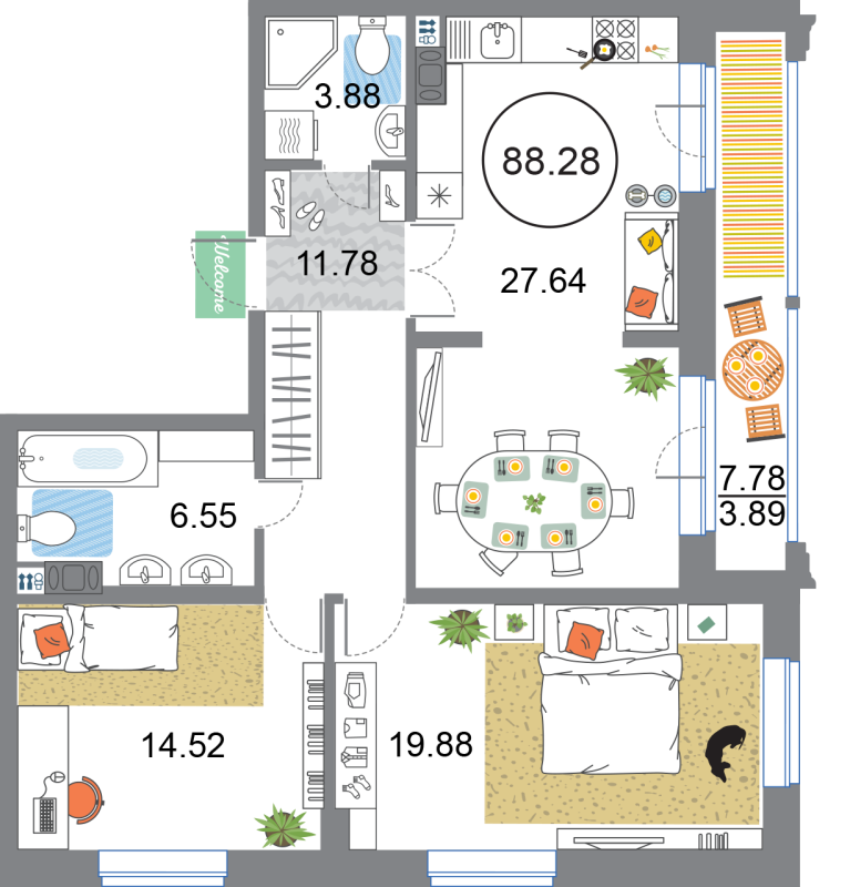3 ккв (Евро) 88,2 м²