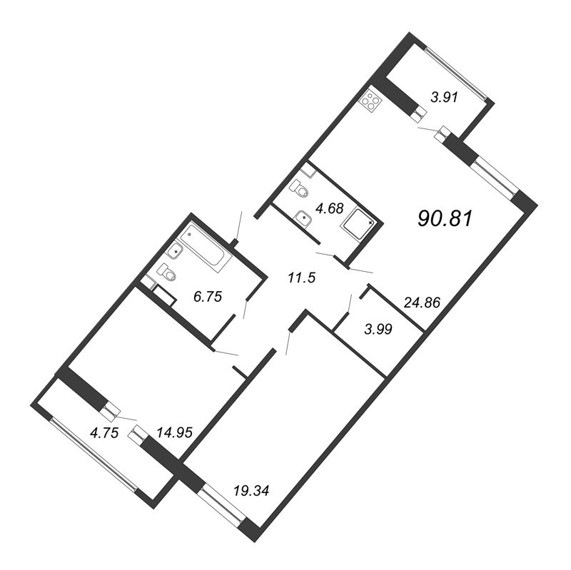 3 ккв (Евро) 90,8 м²