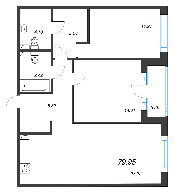 3 ккв (Евро) 80 м²