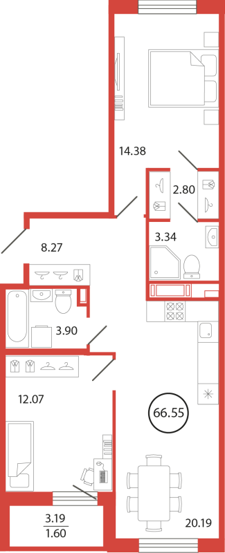 3 ккв (Евро) 66,6 м²