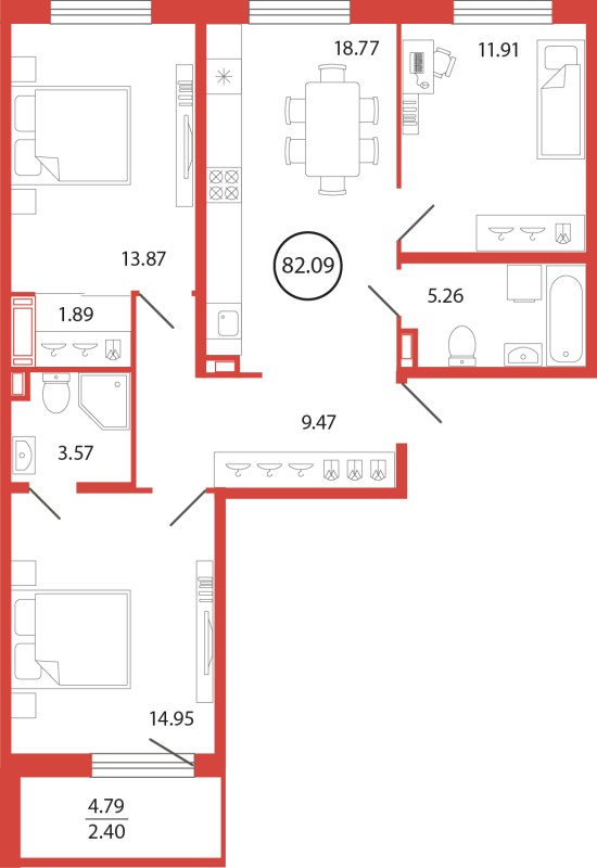 4 ккв (Евро) 82,1 м²