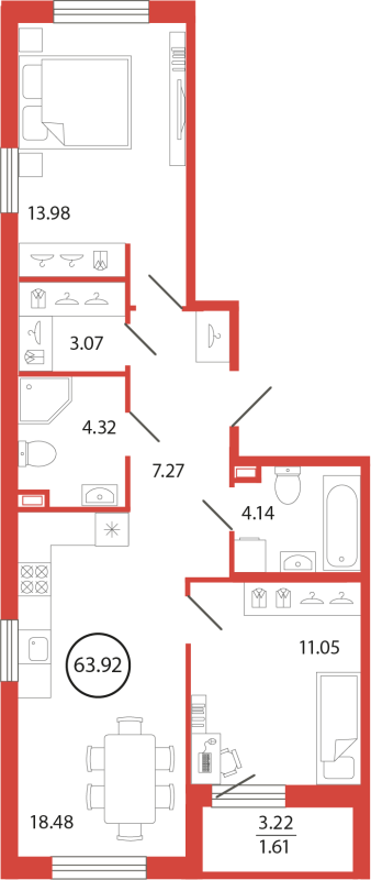 3 ккв (Евро) 63,9 м²