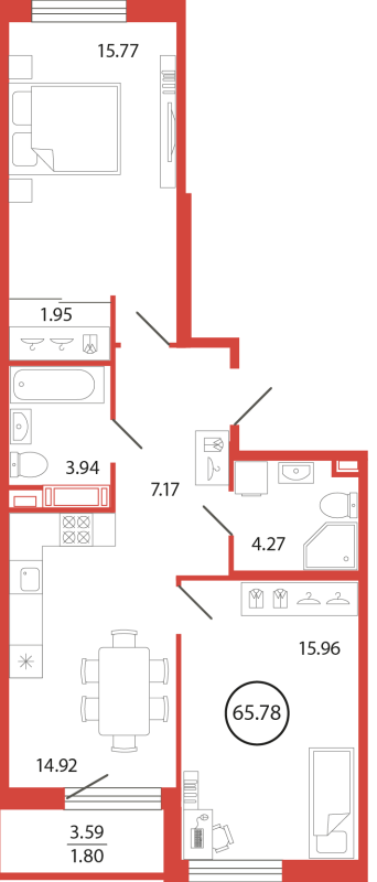 3 ккв (Евро) 65,8 м²