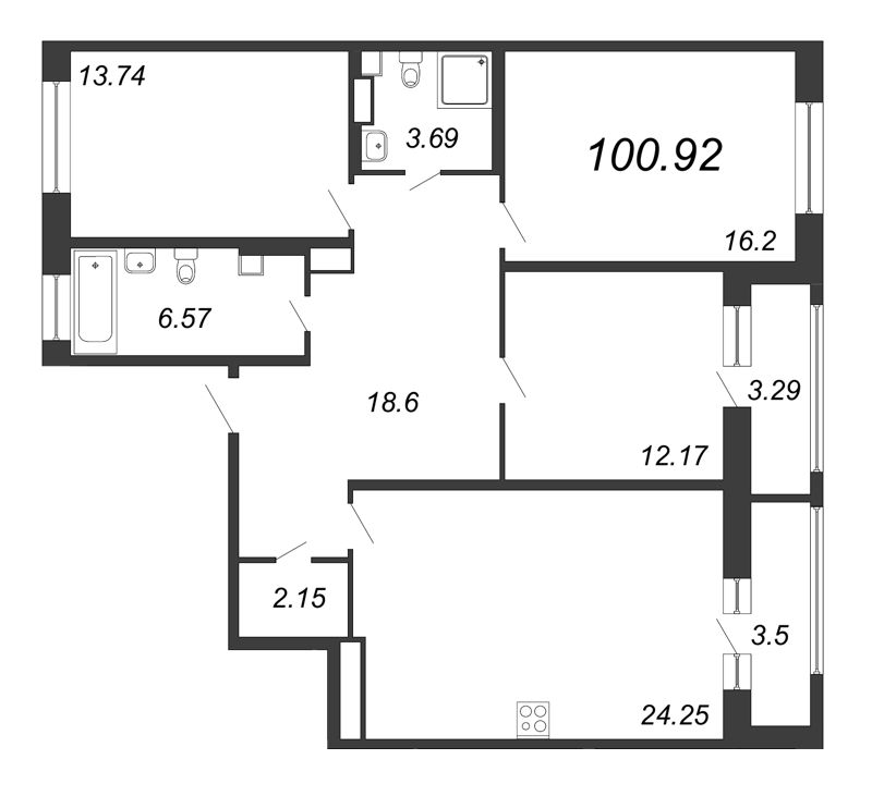4 ккв (Евро) 100,9 м²