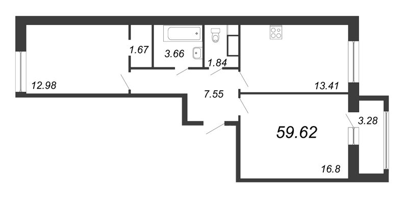 2 ккв 59,6 м²