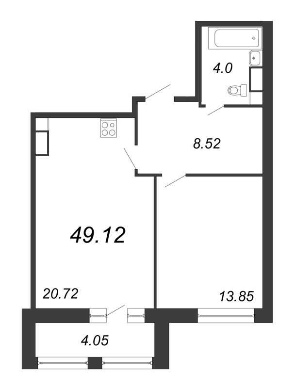 2 ккв (Евро) 49,1 м²