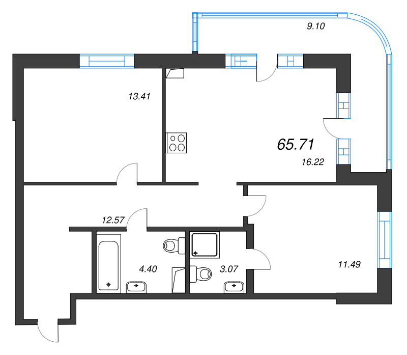 3 ккв (Евро) 65,7 м²