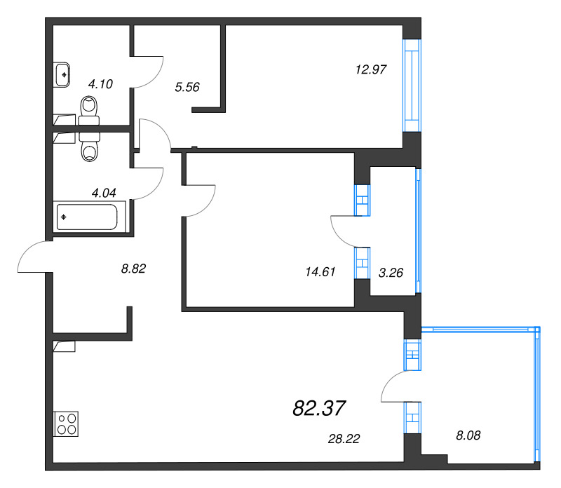 3 ккв (Евро) 82,4 м²