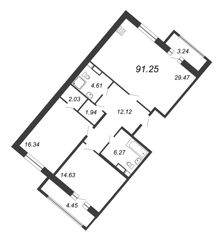 3 ккв (Евро) 91,3 м²