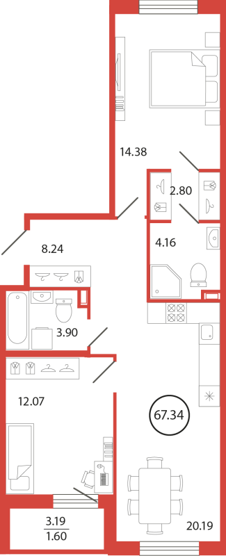 3 ккв (Евро) 67,3 м²