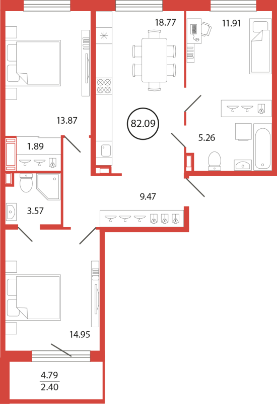 4 ккв (Евро) 82,1 м²