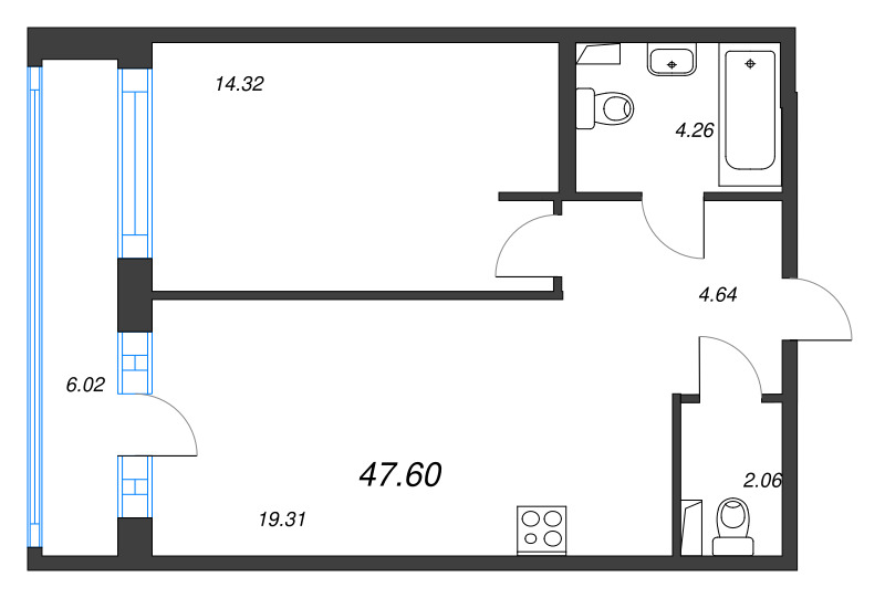 2 ккв (Евро) 47,6 м²