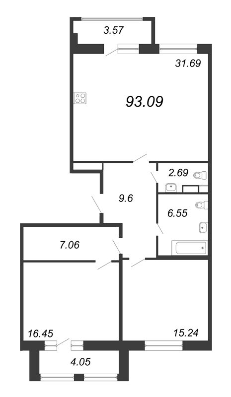 3 ккв (Евро) 93,1 м²