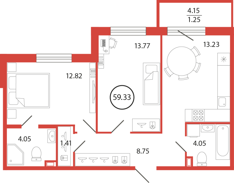 2 ккв 59,3 м²
