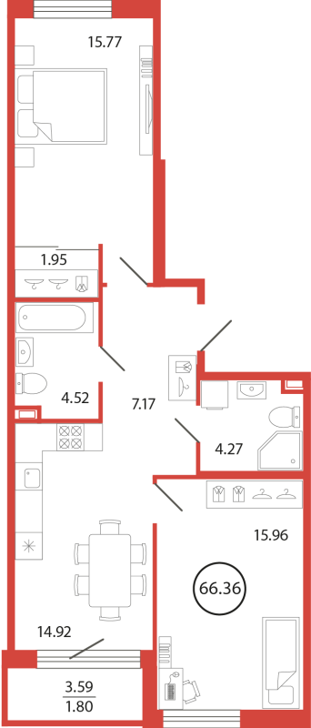 3 ккв (Евро) 66,4 м²