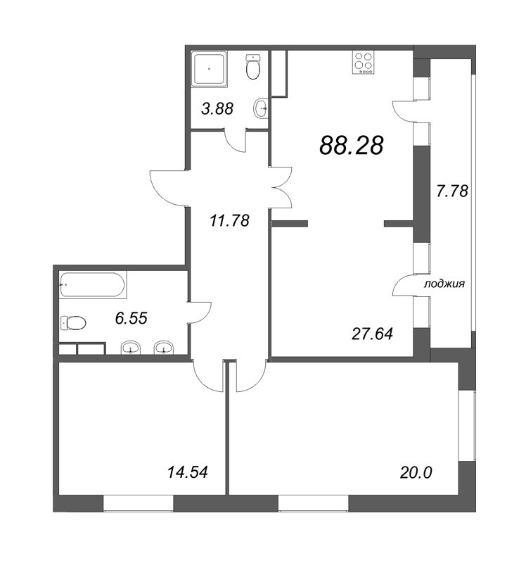 3 ккв (Евро) 88,3 м²