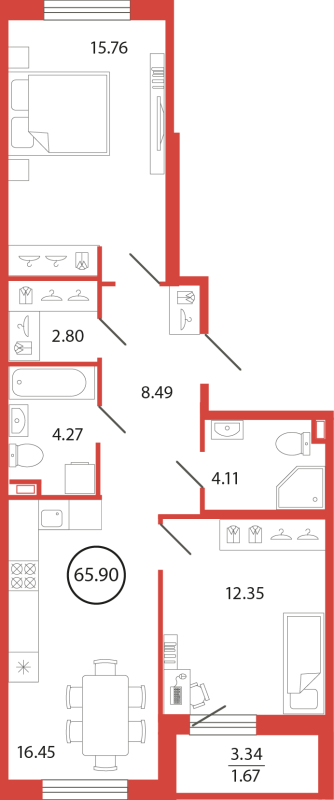 3 ккв (Евро) 65,9 м²