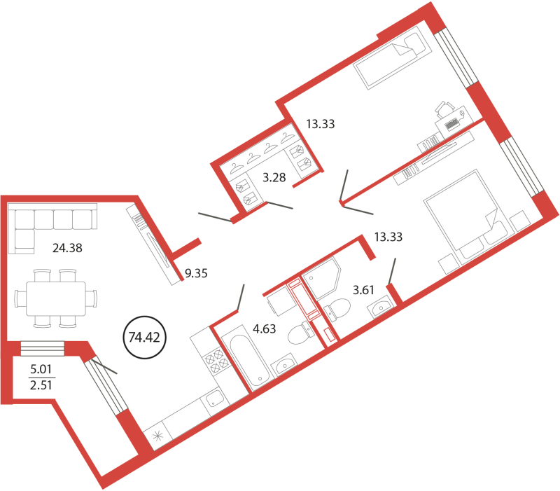 3 ккв (Евро) 78,8 м²
