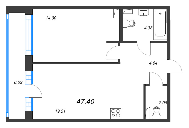 2 ккв (Евро) 47,4 м²