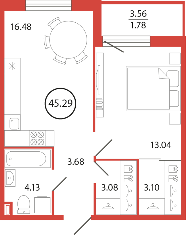 2 ккв (Евро) 45,3 м²