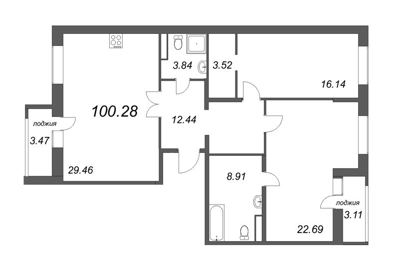 3 ккв (Евро) 100,3 м²