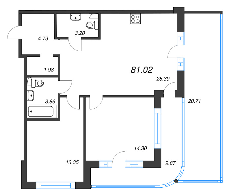 3 ккв (Евро) 81 м²