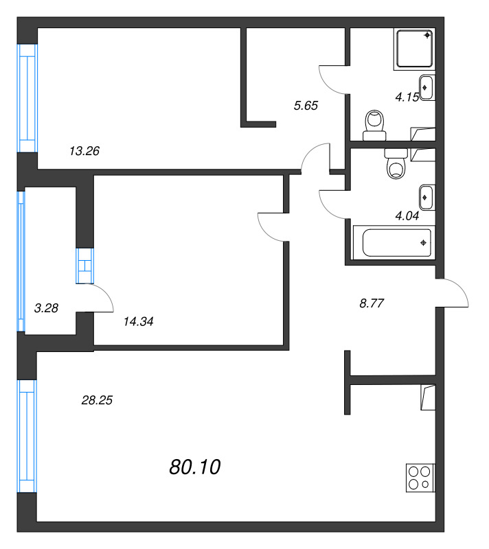 3 ккв (Евро) 80,1 м²
