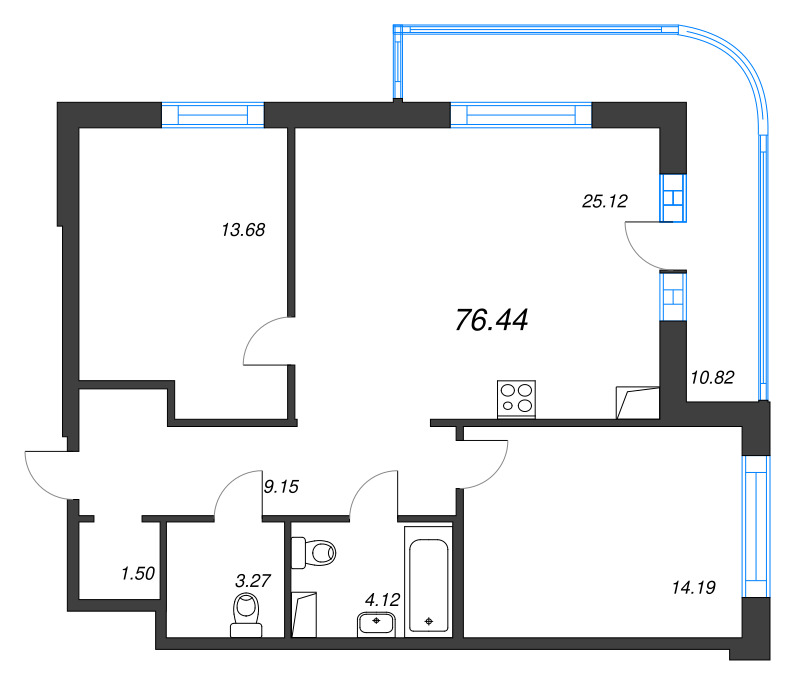 3 ккв (Евро) 76,4 м²