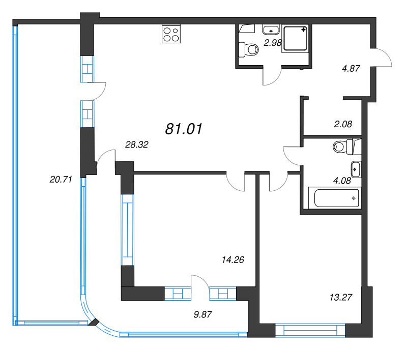 3 ккв (Евро) 81 м²