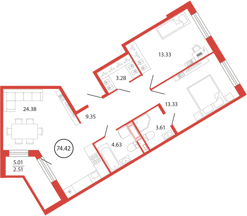 3 ккв (Евро) 78,8 м²