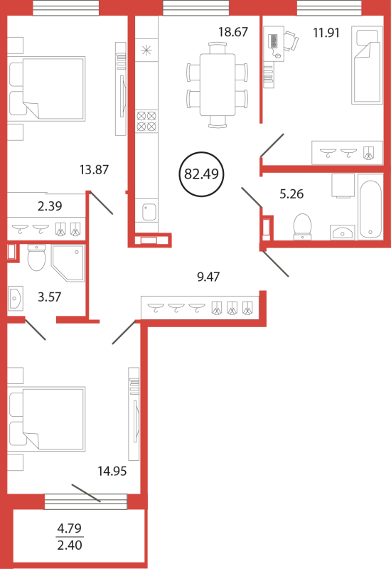 4 ккв (Евро) 82,5 м²