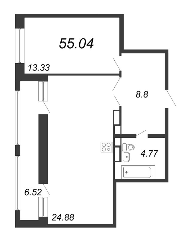 2 ккв (Евро) 55 м²