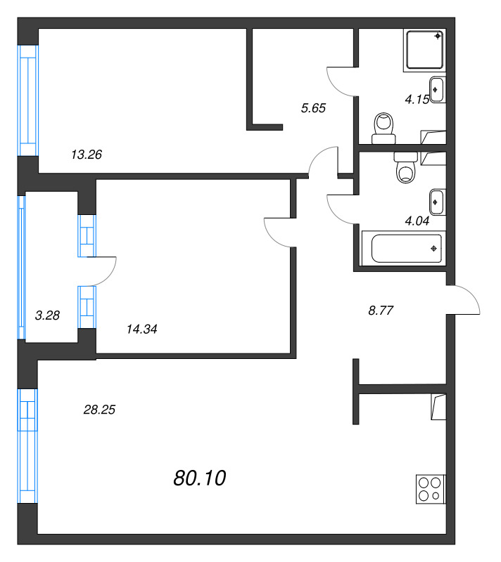 3 ккв (Евро) 80,1 м²