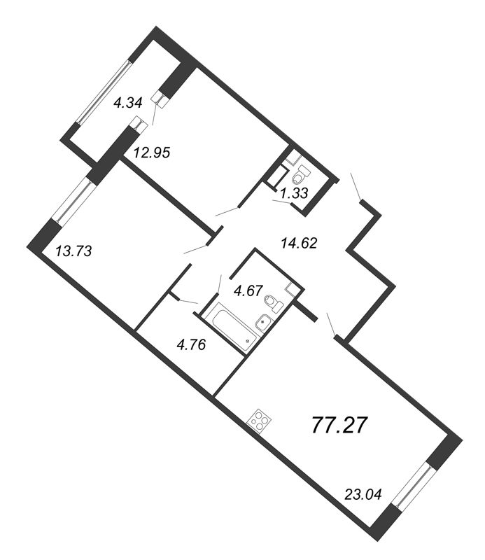 3 ккв (Евро) 77,3 м²