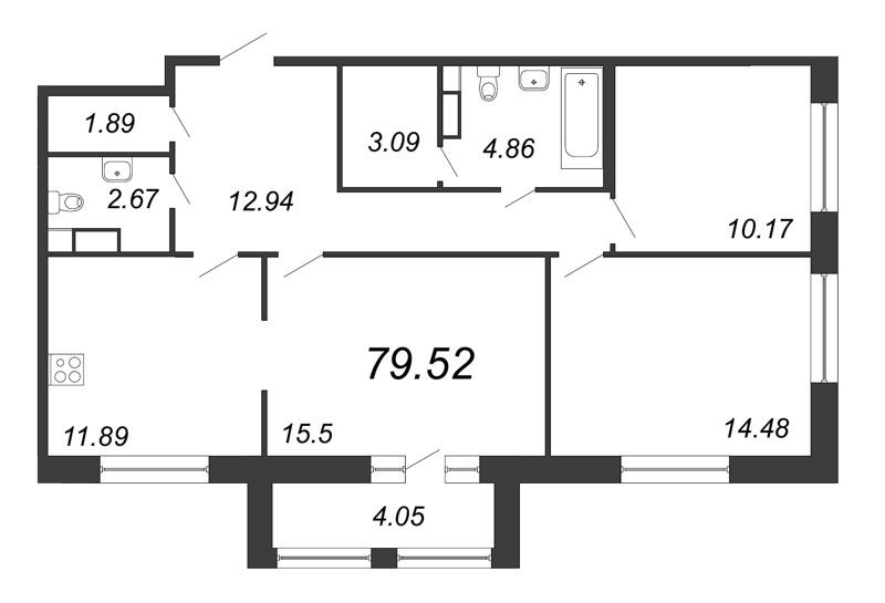 3 ккв 79,5 м²