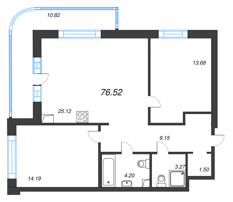 3 ккв (Евро) 76,5 м²