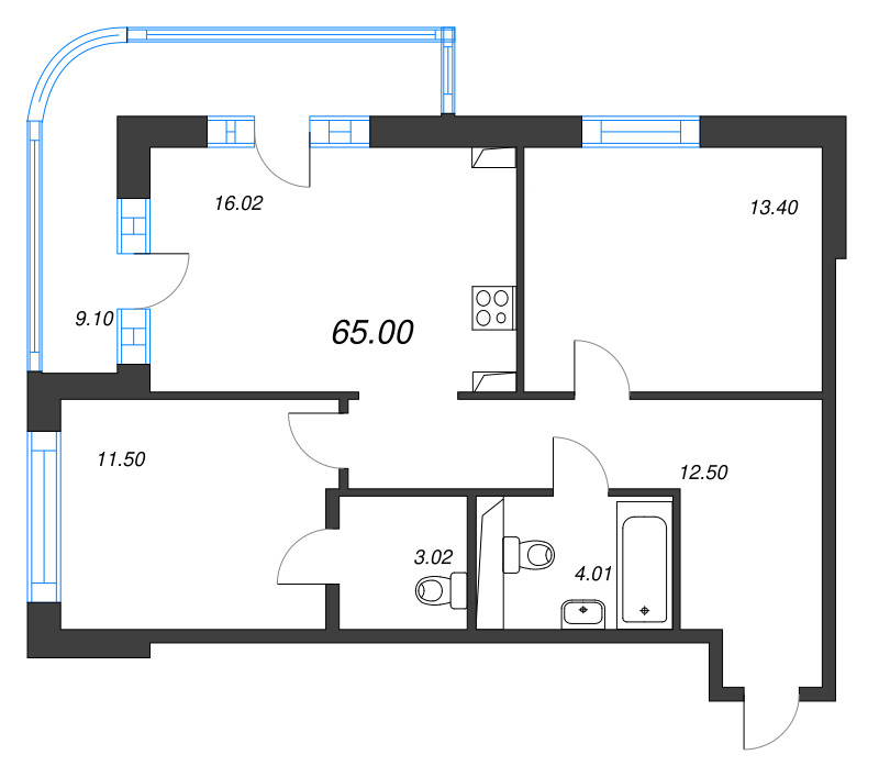 3 ккв (Евро) 65 м²