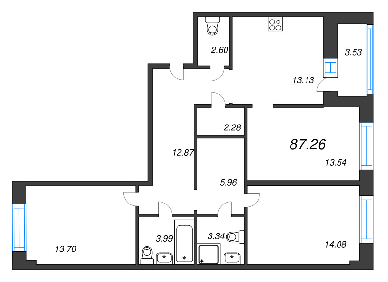 3 ккв (Евро) 87,3 м²