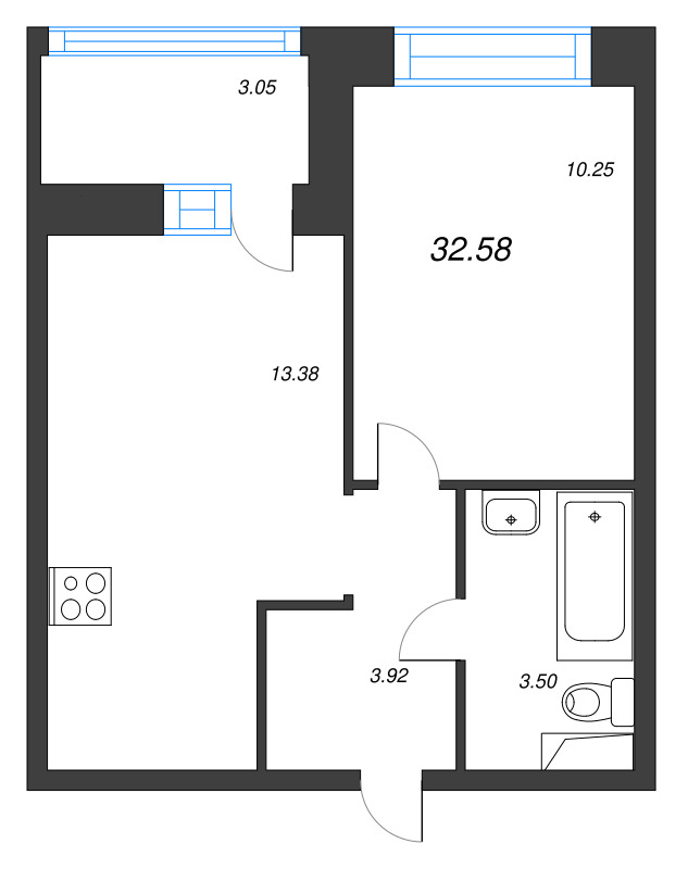 1 ккв 32,6 м²